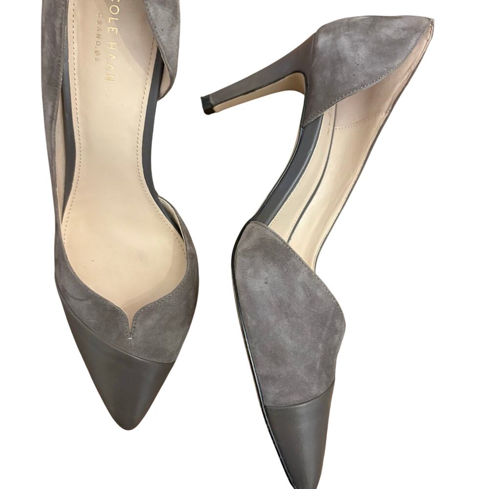Cole Haan Grey Suede and Leather D’Orsay Heels 8 - Picture 4 of 9